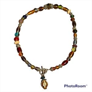 Multicolor Beaded Necklace or Wrap Bracelet Toggle Closure and Silver Tone